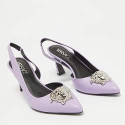 مملوكة مسبقًا Versace Purple Leather Medusa Slingback D'orsay Pumps Size 37