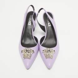 مملوكة مسبقًا Versace Purple Leather Medusa Slingback D'orsay Pumps Size 37