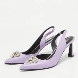 مملوكة مسبقًا Versace Purple Leather Medusa Slingback D'orsay Pumps Size 37