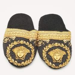 Versace Black/Yellow Fabric Crystal Embellished I Love Baroque Print Mules Size S