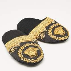 Versace Black/Yellow Fabric Crystal Embellished I Love Baroque Print Mules Size S