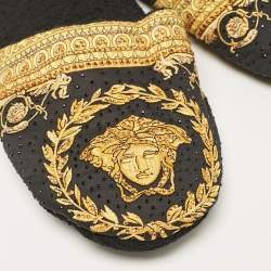 Versace Black/Yellow Fabric Crystal Embellished I Love Baroque Print Mules Size S