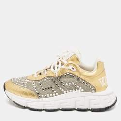 Versace Gold/Silver Leather and Lurex Fabric Trigreca Sneakers Size 38