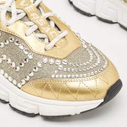Versace Gold/Silver Leather and Lurex Fabric Trigreca Sneakers Size 38
