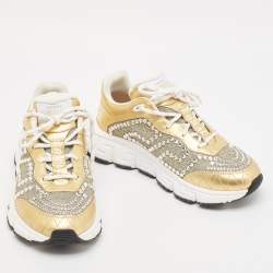 Versace Gold/Silver Leather and Lurex Fabric Trigreca Sneakers Size 38