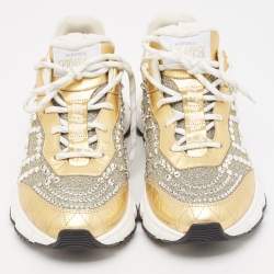 Versace Gold/Silver Leather and Lurex Fabric Trigreca Sneakers Size 38