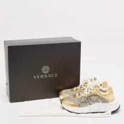 Versace Gold/Silver Leather and Lurex Fabric Trigreca Sneakers Size 38