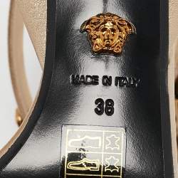 Versace Gold Leather Medusa Studded Ankle Strap Sandals Size 38