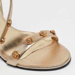 Versace Gold Leather Medusa Studded Ankle Strap Sandals Size 38