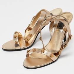 Versace Gold Leather Medusa Studded Ankle Strap Sandals Size 38