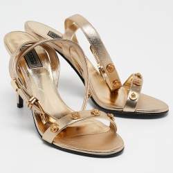 Versace Gold Leather Medusa Studded Ankle Strap Sandals Size 38