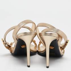 Versace Gold Leather Medusa Studded Ankle Strap Sandals Size 38
