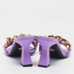 Pre Owned Versace Purple Leather Medusa Chain Slide Sandals Size 38