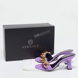Pre Owned Versace Purple Leather Medusa Chain Slide Sandals Size 38