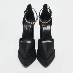 Versace Black Satin Medusa Aevitas Double Platform Pumps Size 41
