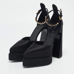 Versace Black Satin Medusa Aevitas Double Platform Pumps Size 41