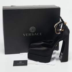 Versace Black Satin Medusa Aevitas Double Platform Pumps Size 41