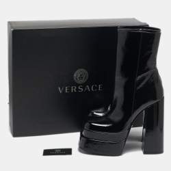Versace Black Patent Leather Aevitas Double Platform Boots Size 40