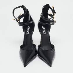 Versace Black Brushed Leather Pin-Point Pumps Size 41