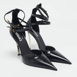 Versace Black Brushed Leather Pin-Point Pumps Size 41