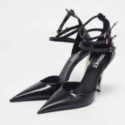 Versace Black Brushed Leather Pin-Point Pumps Size 41