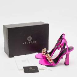 Versace Pink Satin Medusa Chain Ankle Strap Sandals Size 40