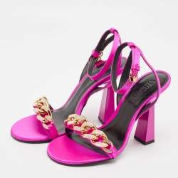Versace Pink Satin Medusa Chain Ankle Strap Sandals Size 40