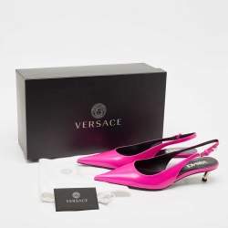 Versace Pink Brushed Leather Pin-Point Slingback Pumps Size 38