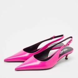 Versace Pink Brushed Leather Pin-Point Slingback Pumps Size 38