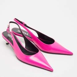 Versace Pink Brushed Leather Pin-Point Slingback Pumps Size 38