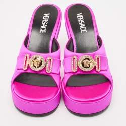 Versace Fuchsia Satin Medusa Biggie Mules Size 38