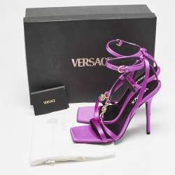 Versace Pink Satin Crystal Embellished Ankle Strap Sandals Size 39