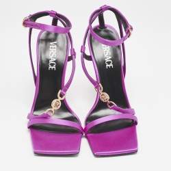 Versace Pink Satin Crystal Embellished Ankle Strap Sandals Size 39