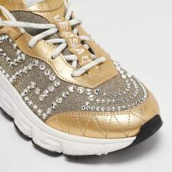 Versace Gold/Silver Leather and Lurex Fabric Trigreca Sneakers Size 36