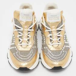 Versace Gold/Silver Leather and Lurex Fabric Trigreca Sneakers Size 36