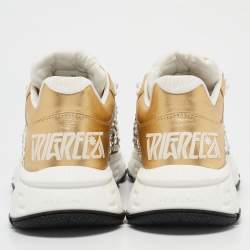 Versace Gold/Silver Leather and Lurex Fabric Trigreca Sneakers Size 36