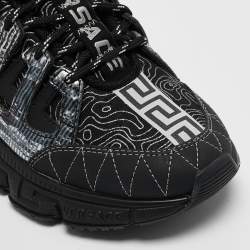 Versace Black Leather and Canvas Trigreca Sneakers Size 35