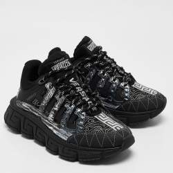 Versace Black Leather and Canvas Trigreca Sneakers Size 35