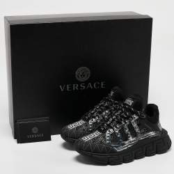 Versace Black Leather and Canvas Trigreca Sneakers Size 35