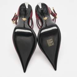 Versace Burgundy Brushed Leather Pin-Point Ankle Strap Pumps Size 36