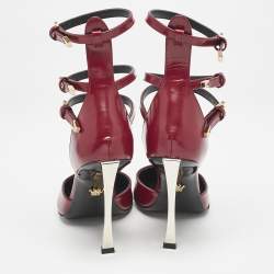 Versace Burgundy Brushed Leather Pin-Point Ankle Strap Pumps Size 36