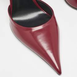 Versace Burgundy Brushed Leather Pin-Point Ankle Strap Pumps Size 36
