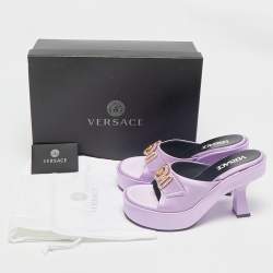 Pre Owned Versace Purple Satin Medusa Biggie Mules Size 37