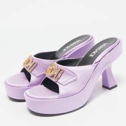Pre Owned Versace Purple Satin Medusa Biggie Mules Size 37
