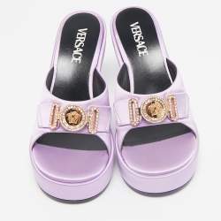Pre Owned Versace Purple Satin Medusa Biggie Mules Size 37