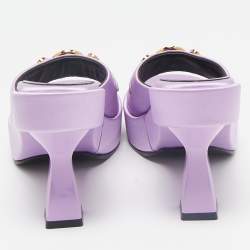 Pre Owned Versace Purple Satin Medusa Biggie Mules Size 37