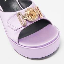 Pre Owned Versace Purple Satin Medusa Biggie Mules Size 37