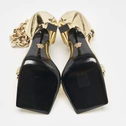 Versace Gold Leather Medusa Chain Ankle Strap Sandals Size 36