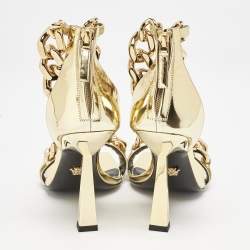 Versace Gold Leather Medusa Chain Ankle Strap Sandals Size 36