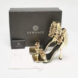 Versace Gold Leather Medusa Chain Ankle Strap Sandals Size 36